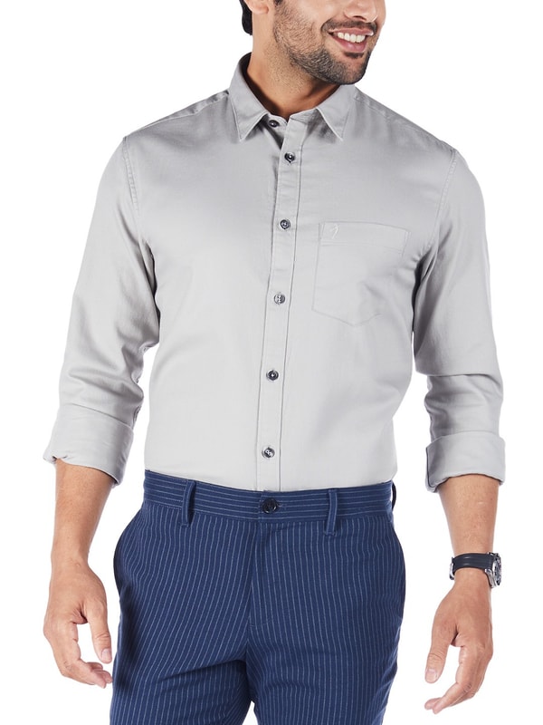 Light Grey Full Sleeves Solid Cotton Shirt